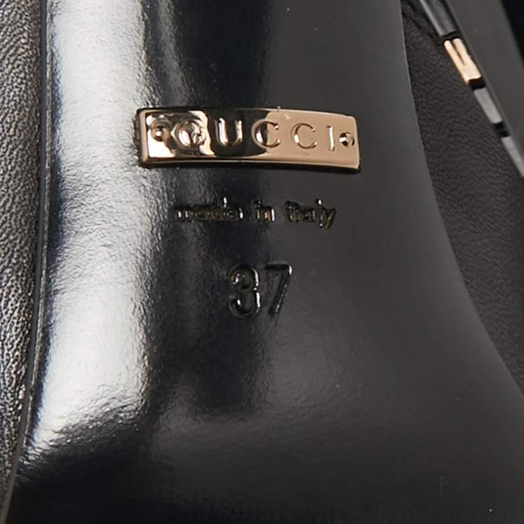 Pre Owned Gucci Black Leather Elastic Olimpia Open Toe Ankle Booties Size 37