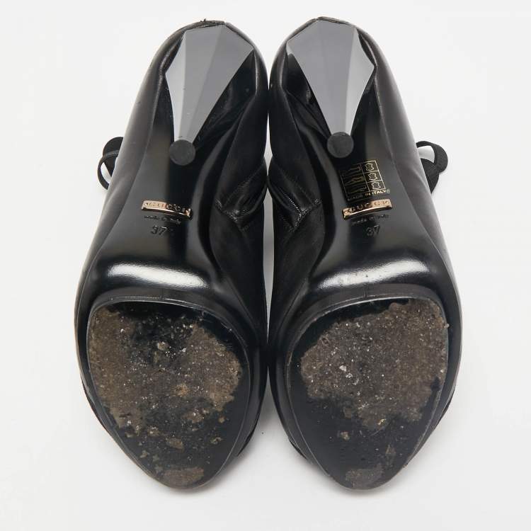 Pre Owned Gucci Black Leather Elastic Olimpia Open Toe Ankle Booties Size 37