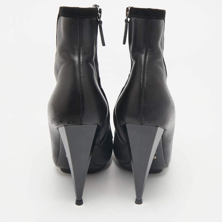 Pre Owned Gucci Black Leather Elastic Olimpia Open Toe Ankle Booties Size 37