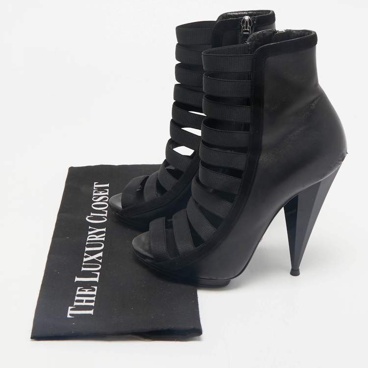 Pre Owned Gucci Black Leather Elastic Olimpia Open Toe Ankle Booties Size 37
