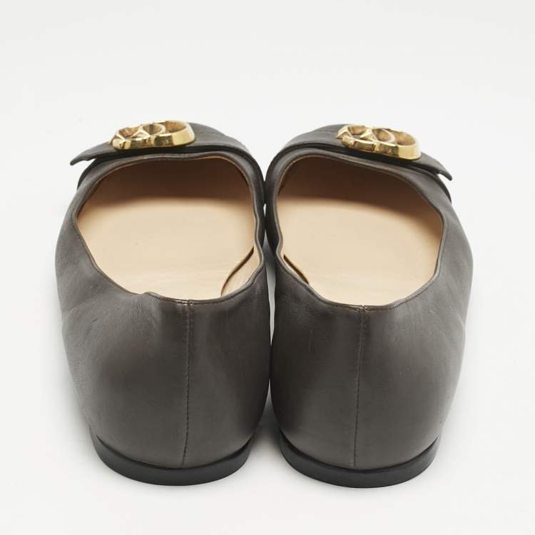 مملوكة مسبقًا Gucci Dark Brown Leather GG Marmont Ballet Flats Size 40.5