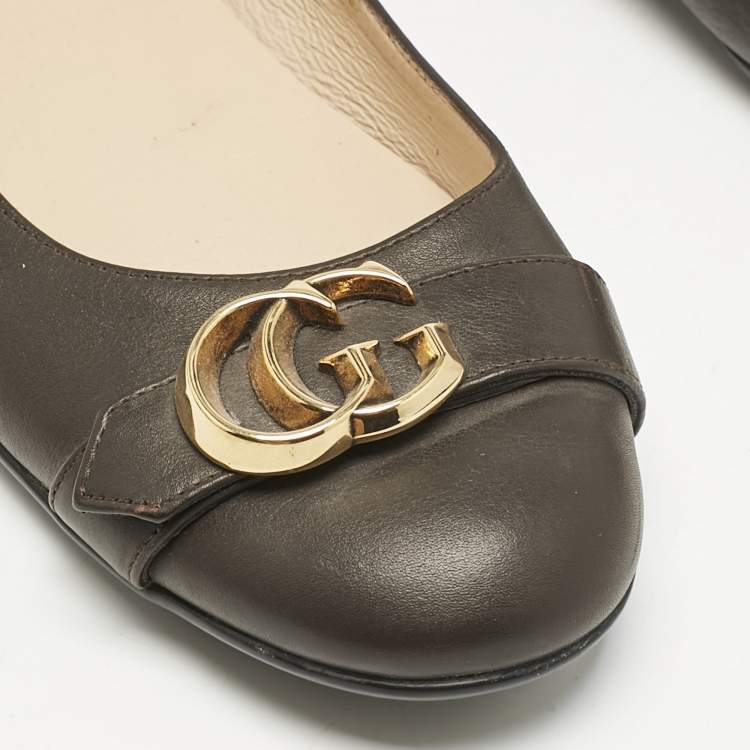 مملوكة مسبقًا Gucci Dark Brown Leather GG Marmont Ballet Flats Size 40.5
