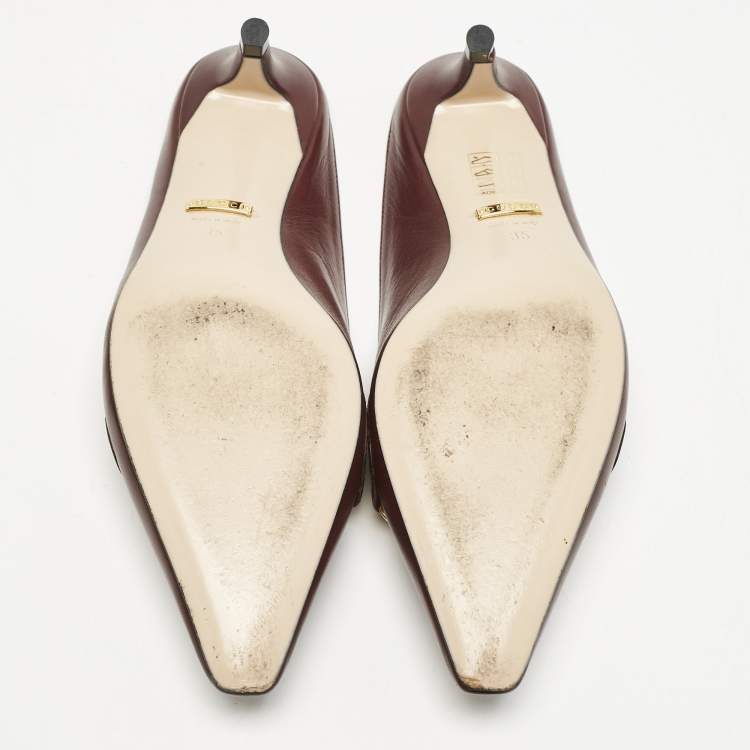 Pre Owned Gucci Burgundy Leather Unia Crystal Embellished Mules Size 35