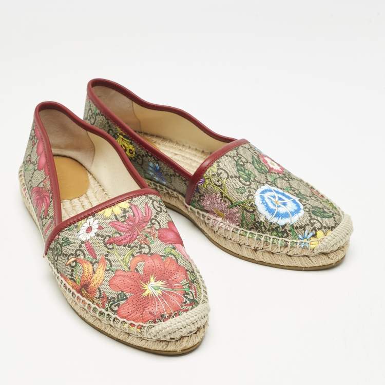 Pre Owned Gucci Beige/Brown GG Supreme Canvas Pilar Print Espadrille Flats Size 38.5