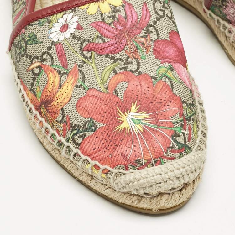 Pre Owned Gucci Beige/Brown GG Supreme Canvas Pilar Print Espadrille Flats Size 38.5