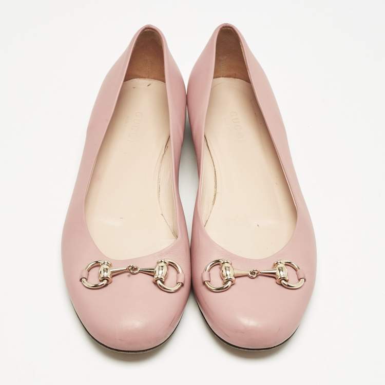 Pre Owned Gucci Pink Leather Horsebit Ballet Flats Size 37