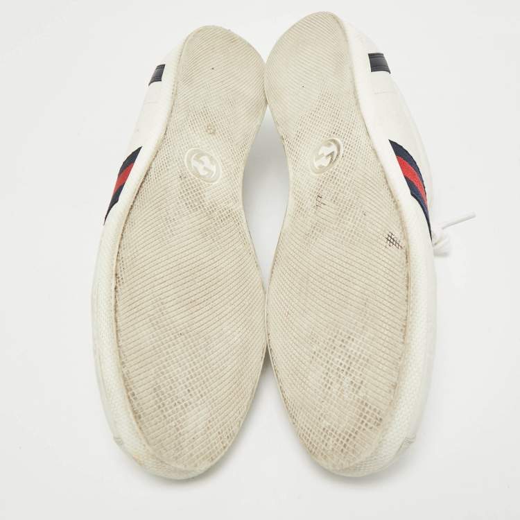 Pre Owned Gucci White Guccissima Leather Web Detail Lace Up Low Top Sneakers Size 40