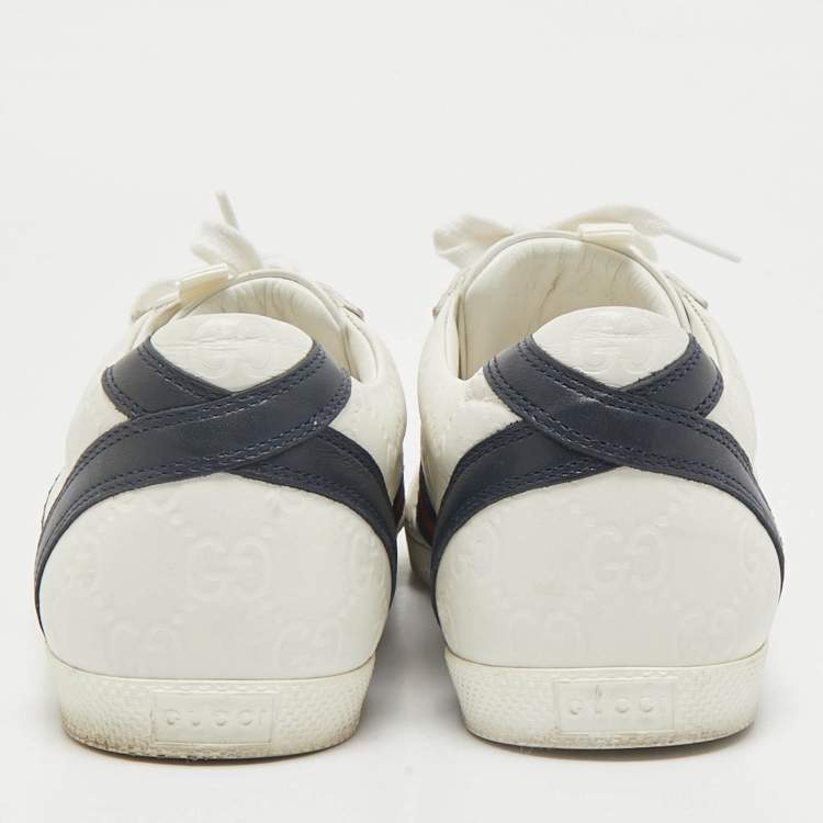 Pre Owned Gucci White Guccissima Leather Web Detail Lace Up Low Top Sneakers Size 40