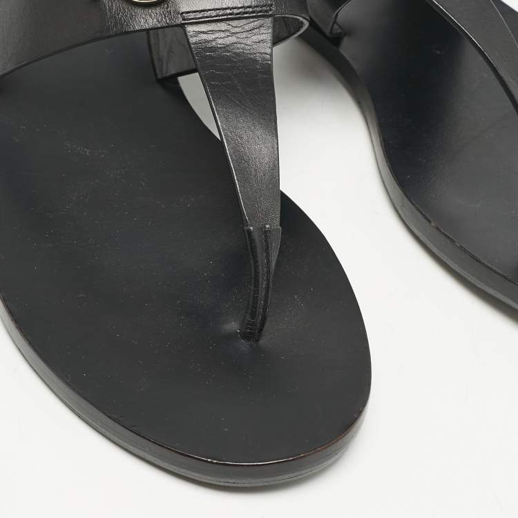 Pre Owned Gucci Black Leather Horsebit Thong Flats Size 39.5