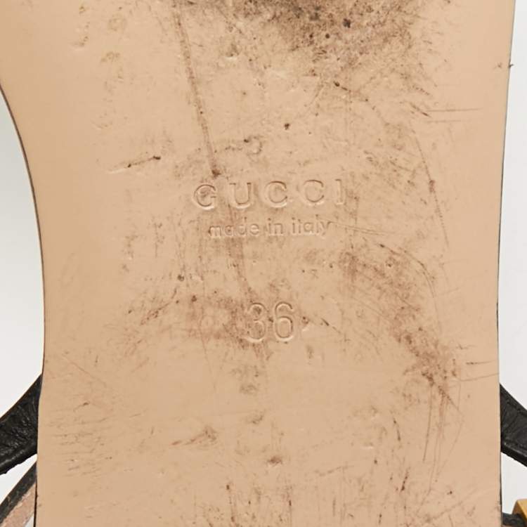 Pre Owned Gucci Black Leather GG Marmont Ankle Strap Flat Sandals Size 36
