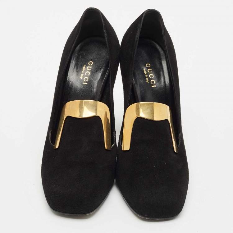 Pre Owned Gucci Black Suede Alma Classic Loafer Pumps Size 38.5