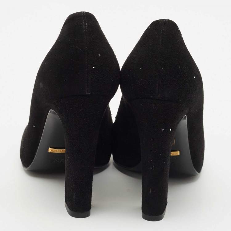Pre Owned Gucci Black Suede Alma Classic Loafer Pumps Size 38.5