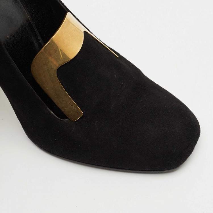 Pre Owned Gucci Black Suede Alma Classic Loafer Pumps Size 38.5