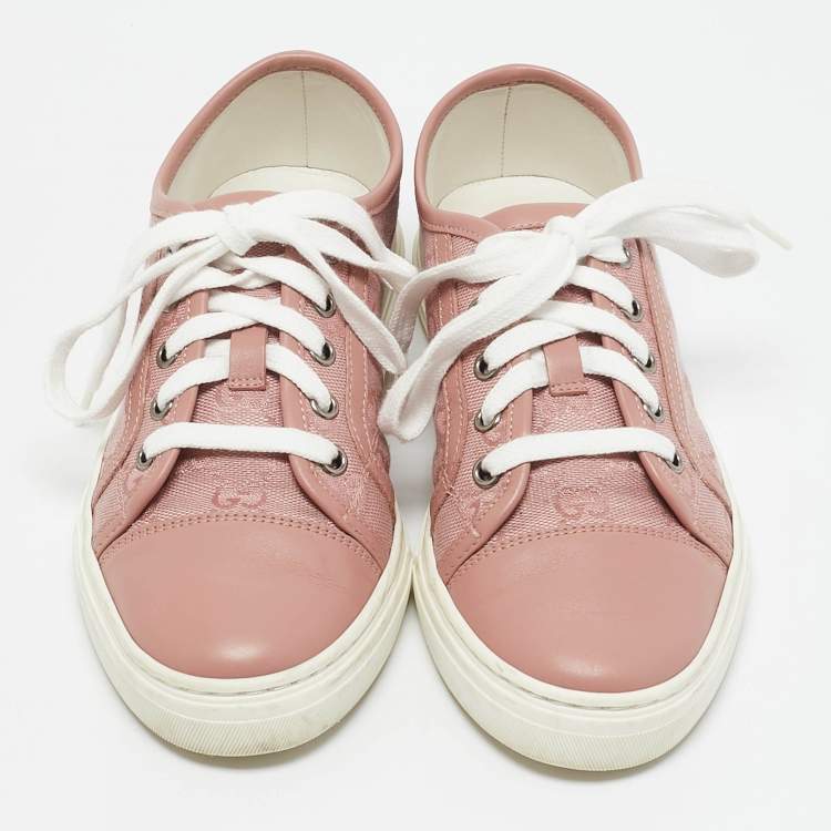 Pre Owned Gucci Pink GG Canvas and Leather Cap Toe Low Top Sneakers Size 36