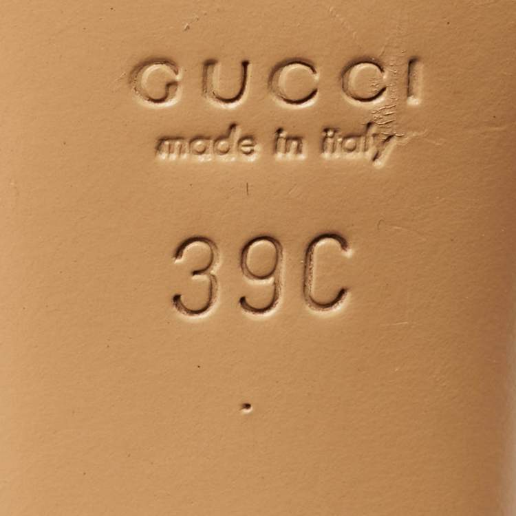 Pre Owned Gucci Green/Beige Printed Canvas and Leather Bamboo Horsebit Ankle Strap Sandals Size 39