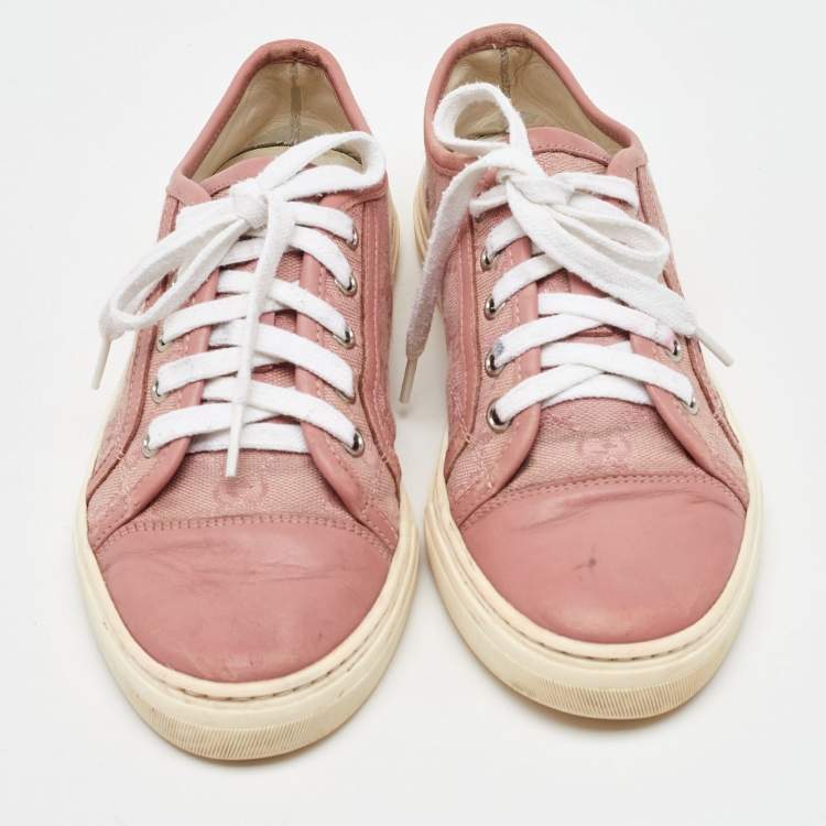 Pre Owned Gucci Pink GG Canvas and Leather Low Top Sneakers Size 36.5