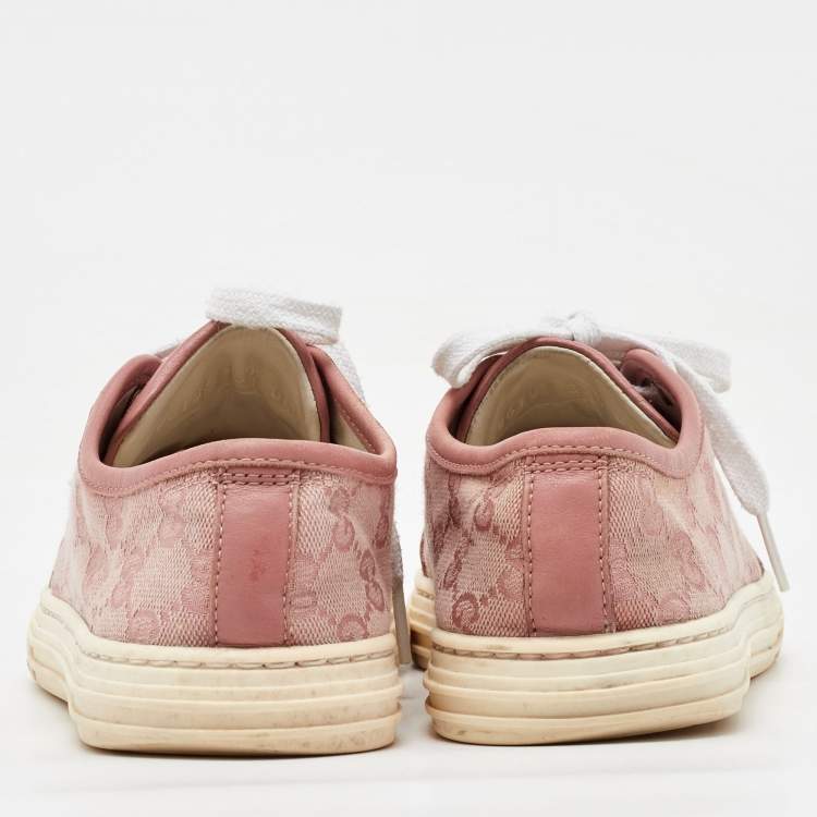 Pre Owned Gucci Pink GG Canvas and Leather Low Top Sneakers Size 36.5