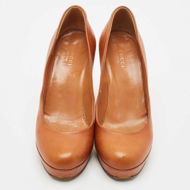Pre Owned Gucci Brown Leather Betty Platform Pumps Size 38