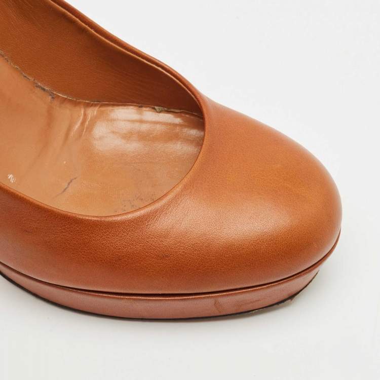 Pre Owned Gucci Brown Leather Betty Platform Pumps Size 38