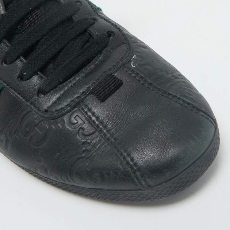 Pre Owned Gucci Black Guccissima Leather Web Detail Lace Up Sneakers Size 36