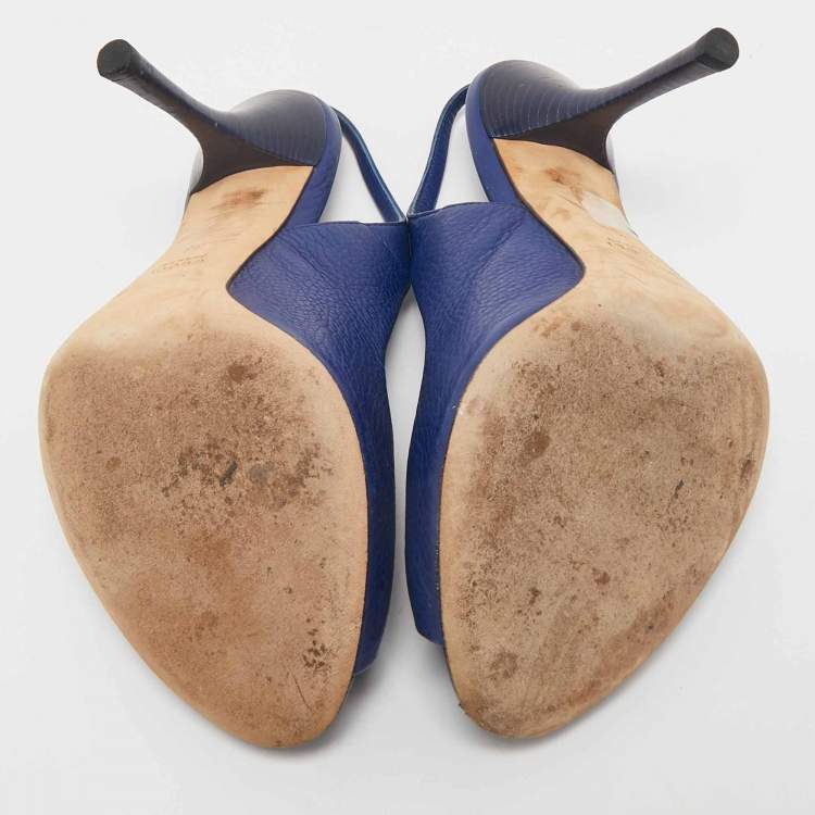 Pre Owned Gucci Blue Leather Horsebit Slingback Pumps Size 38