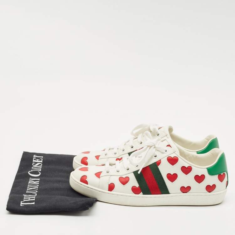 Pre Owned Gucci Multicolor Leather  Ace Hearts Low Top Sneakers Size 37