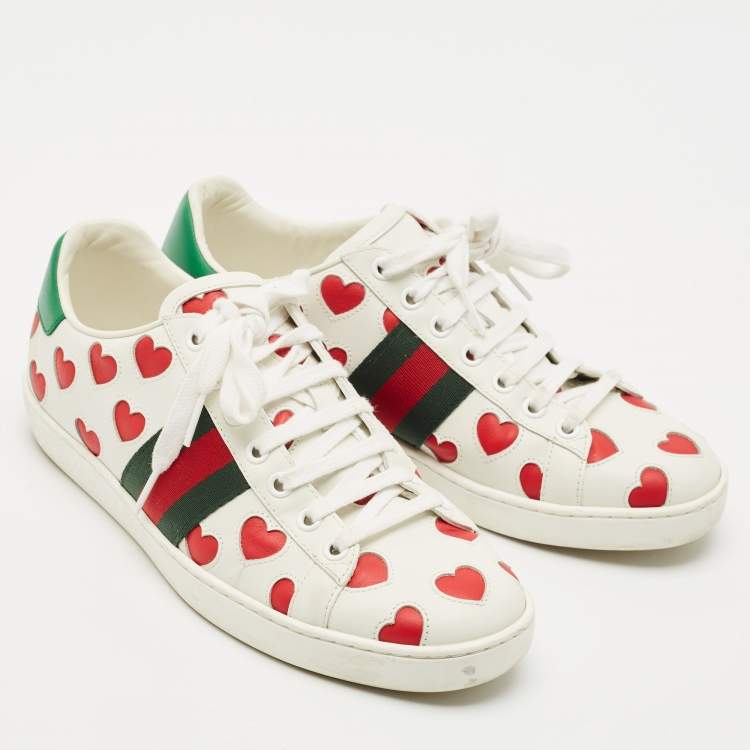 Pre Owned Gucci Multicolor Leather  Ace Hearts Low Top Sneakers Size 37