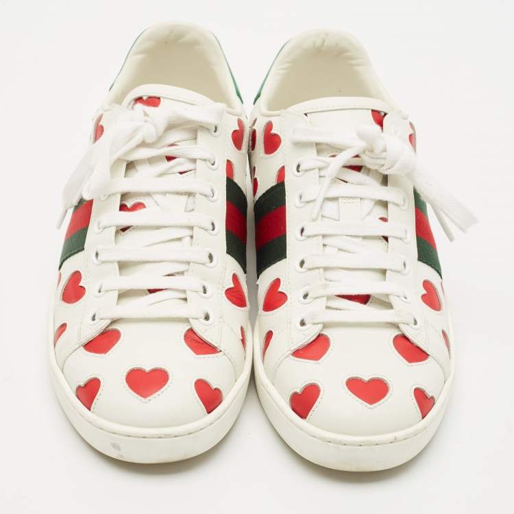 Pre Owned Gucci Multicolor Leather  Ace Hearts Low Top Sneakers Size 37