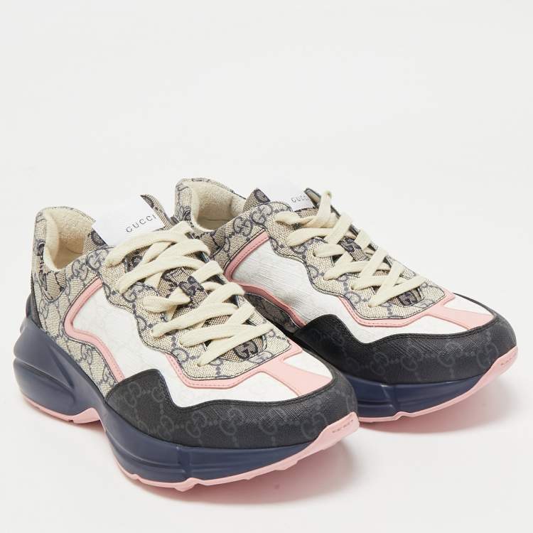Pre Owned Gucci Multicolor GG Supreme Canvas and Leather Rhyton Sneakers Size 39.5