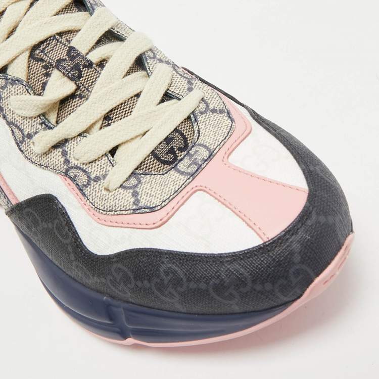 Pre Owned Gucci Multicolor GG Supreme Canvas and Leather Rhyton Sneakers Size 39.5