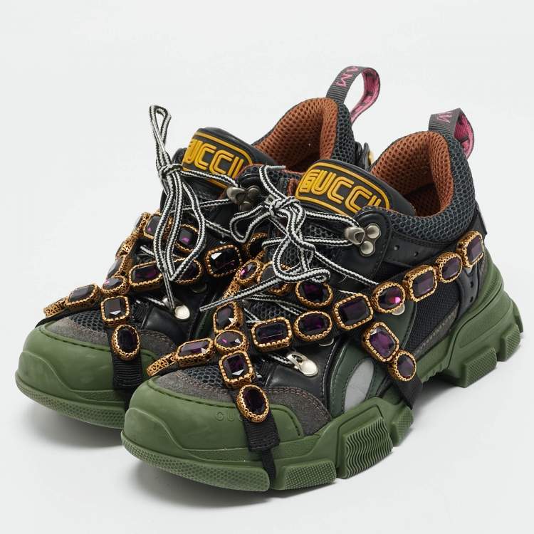 Pre Owned Gucci Multicolor Mesh, Suede and Leather Flashtrek Chunky Sneakers Size 37