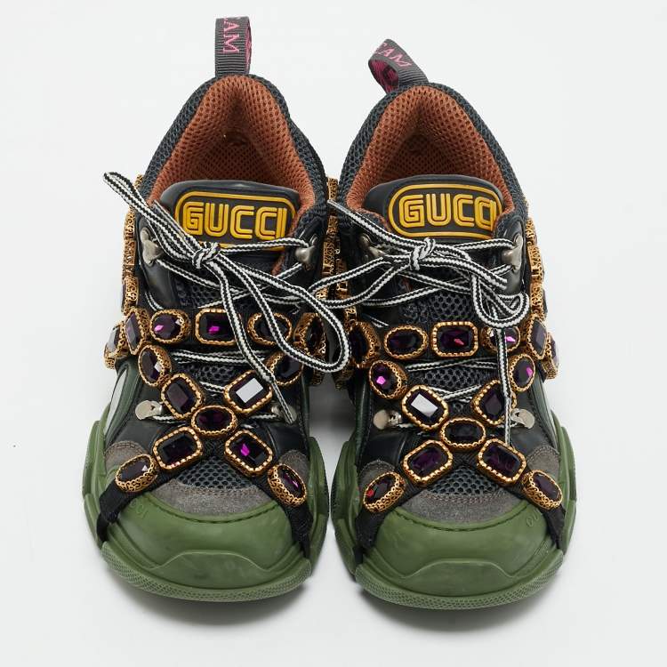 Pre Owned Gucci Multicolor Mesh, Suede and Leather Flashtrek Chunky Sneakers Size 37