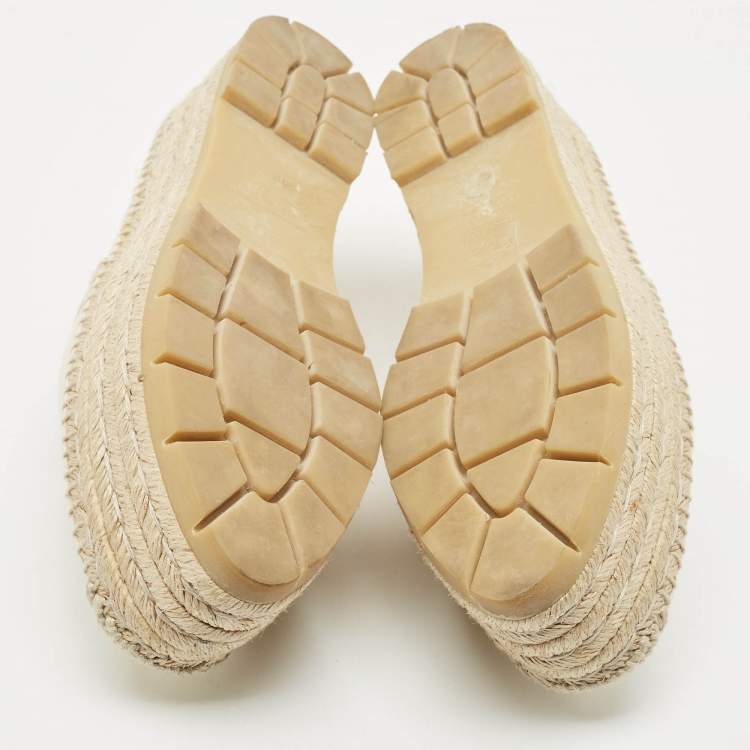 Pre Owned Gucci Off White Canvas Logo Platform Espadrille Flats Size 39.5