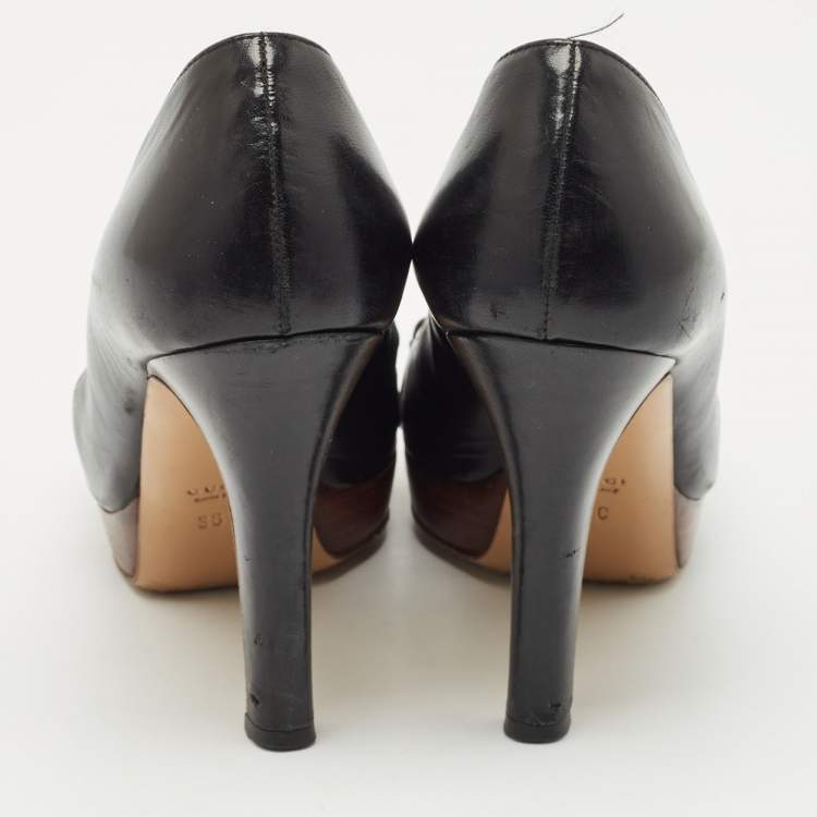 Pre Owned Gucci Black Leather Horsebit Peep Toe Platform Pumps Size 38