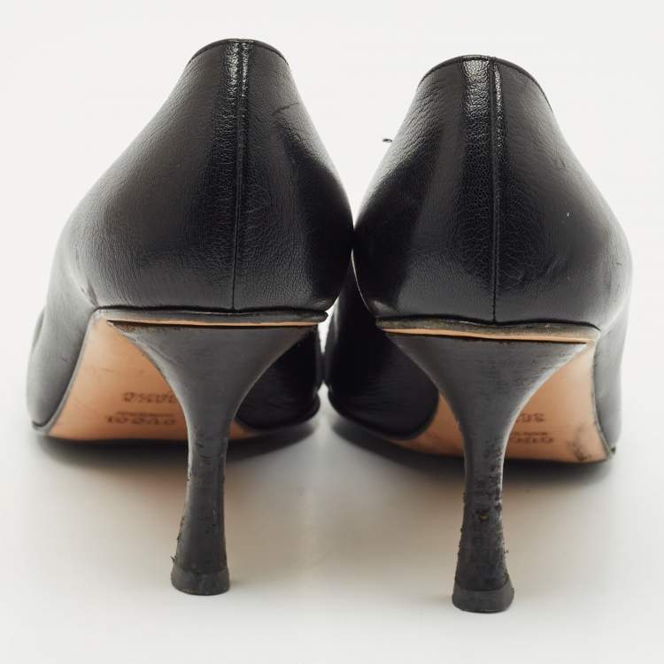 Pre Owned Gucci Black GG Leather Horsebit Pointed Toe Pumps Size 38.5