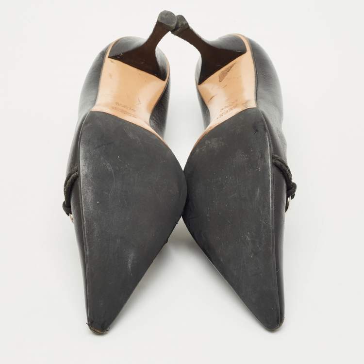 Pre Owned Gucci Black GG Leather Horsebit Pointed Toe Pumps Size 38.5