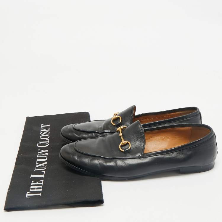 Pre Owned Gucci Black Leather Horsebit Jordaan Loafers Size 37.5