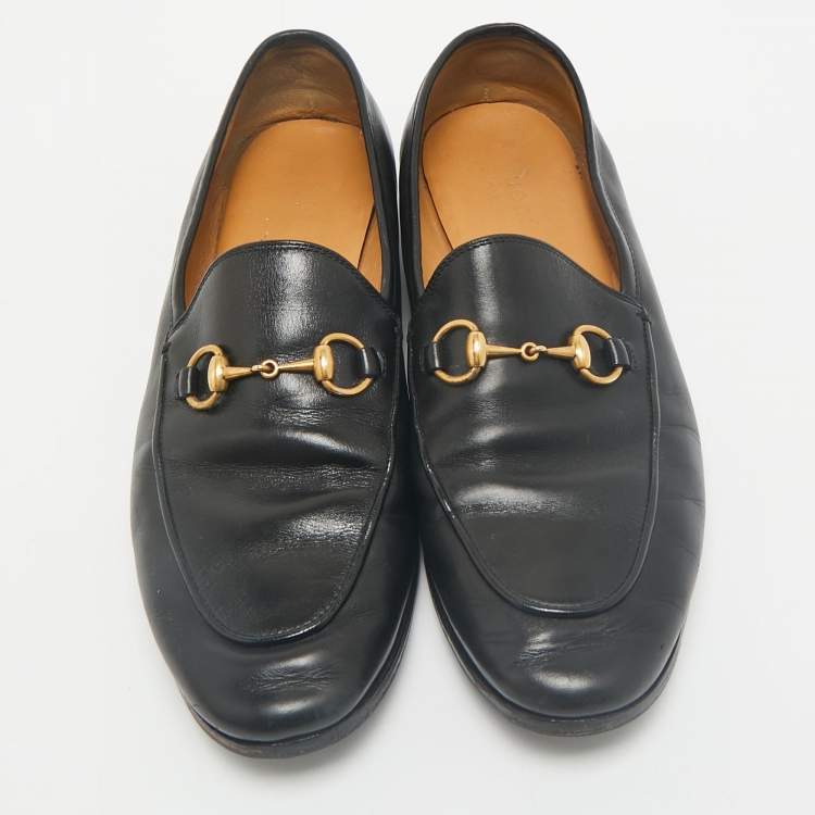 Pre Owned Gucci Black Leather Horsebit Jordaan Loafers Size 37.5
