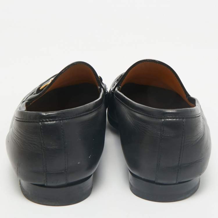 Pre Owned Gucci Black Leather Horsebit Jordaan Loafers Size 37.5