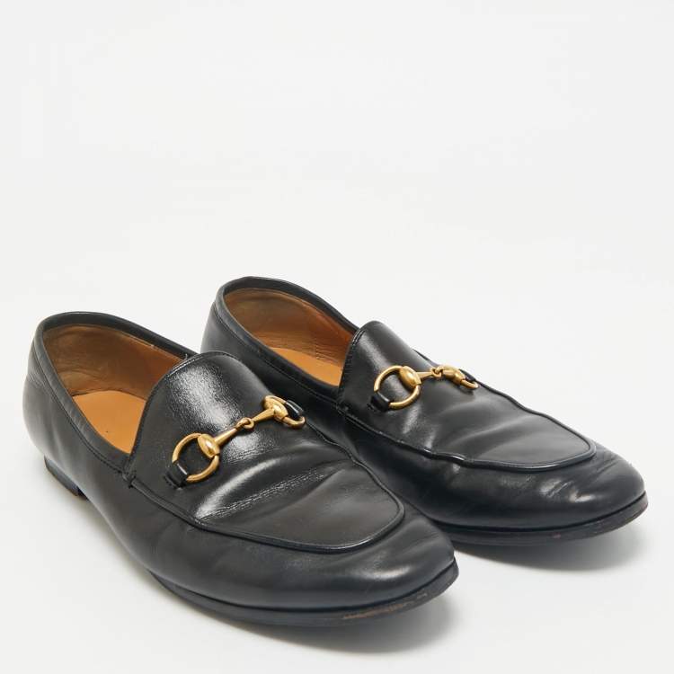 Pre Owned Gucci Black Leather Horsebit Jordaan Loafers Size 37.5