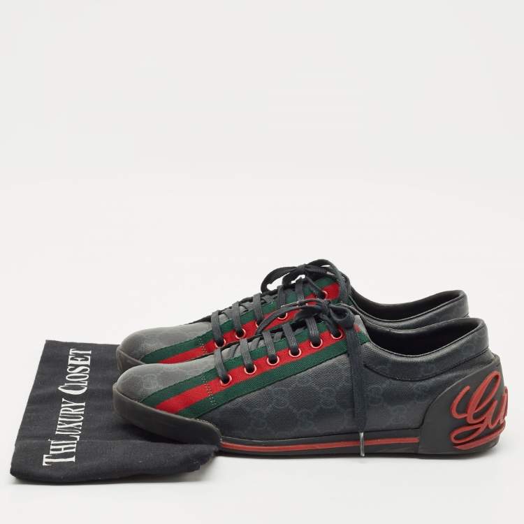 Pre Owned Gucci Black GG Supreme Canvas Classic Web Script Low Top Sneakers Size 39
