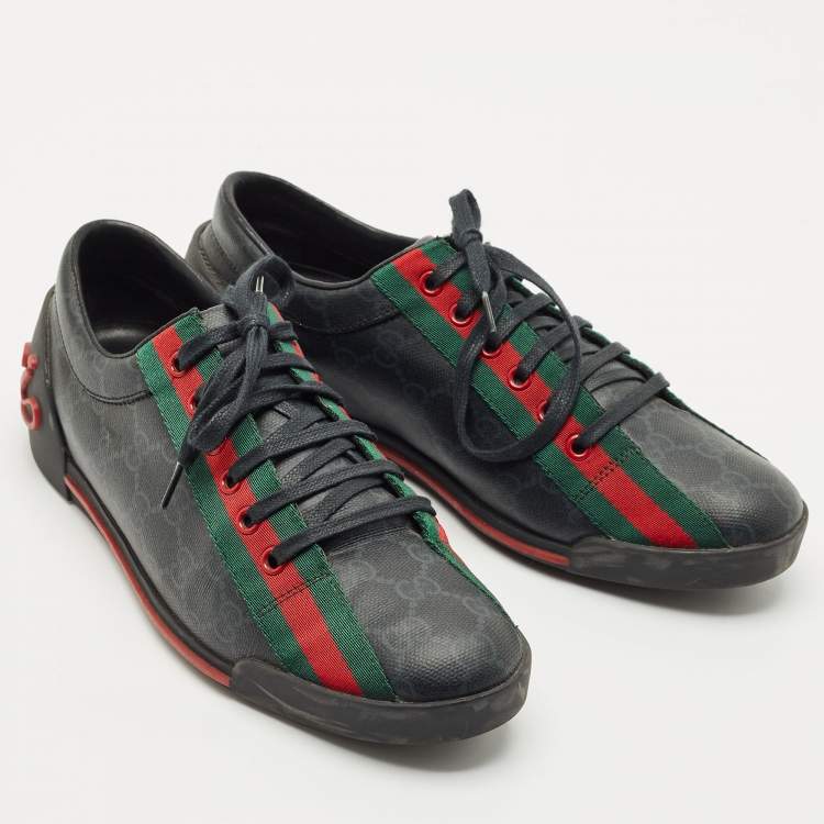 Pre Owned Gucci Black GG Supreme Canvas Classic Web Script Low Top Sneakers Size 39