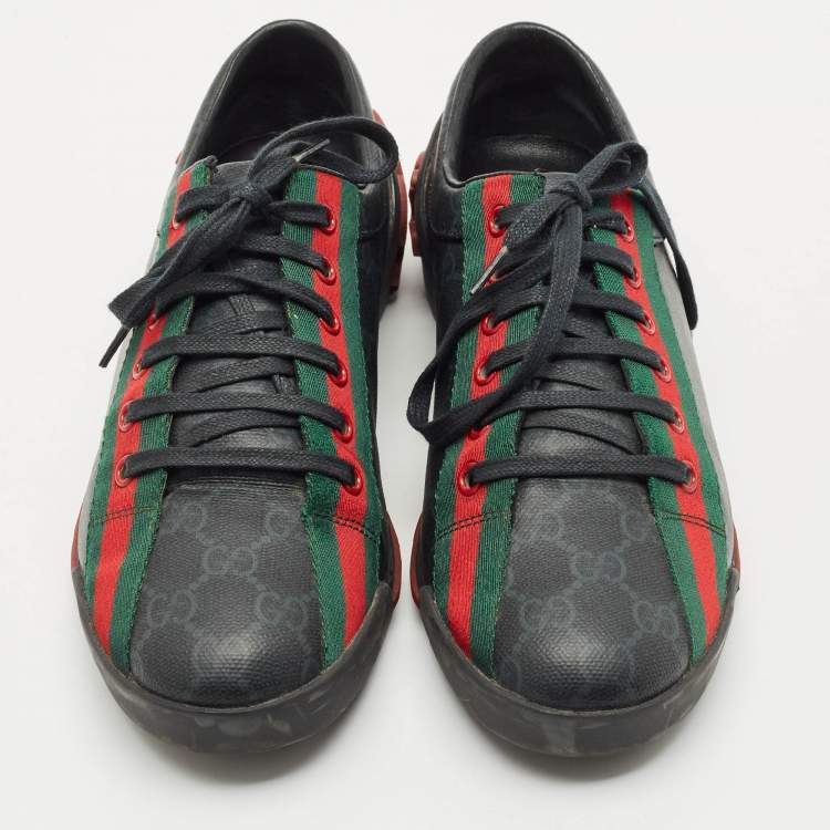 Pre Owned Gucci Black GG Supreme Canvas Classic Web Script Low Top Sneakers Size 39