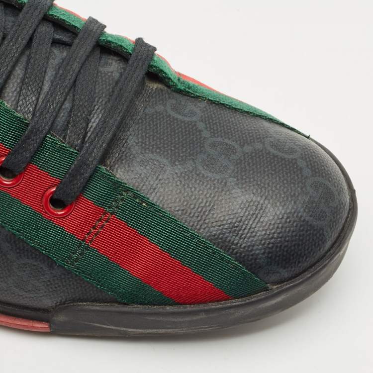 Pre Owned Gucci Black GG Supreme Canvas Classic Web Script Low Top Sneakers Size 39