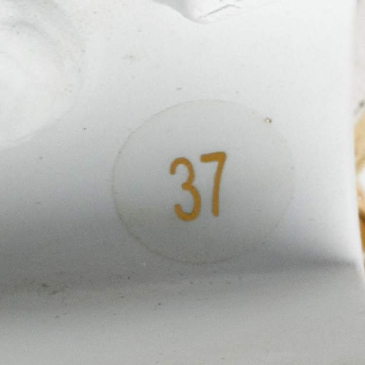 Pre Owned Gucci White/Cream Leather Ankle Strap Block Heel Platform Sandals Size 37