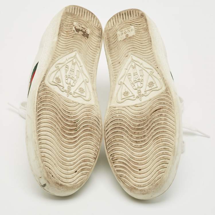 Pre Owned Gucci White Leather Embroidered Bee Ace Low Top Sneakers Size 37.5