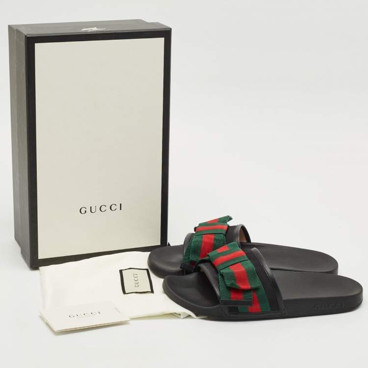 مملوكة مسبقًا Gucci Tri Color Canvas and Leather Trim Sylvie Flat Slides Size 39