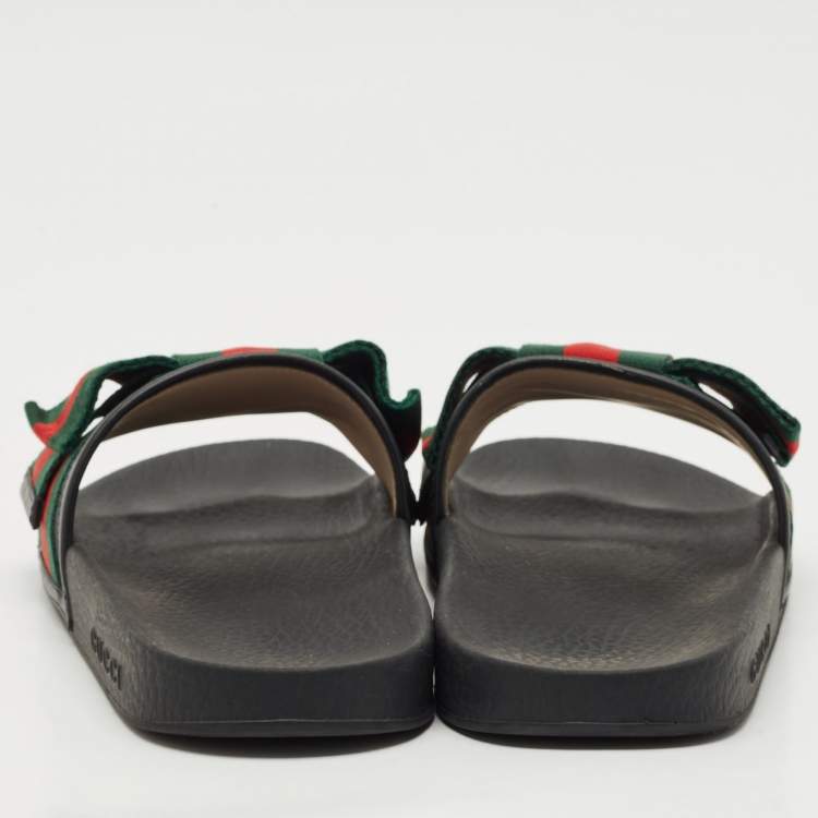 مملوكة مسبقًا Gucci Tri Color Canvas and Leather Trim Sylvie Flat Slides Size 39