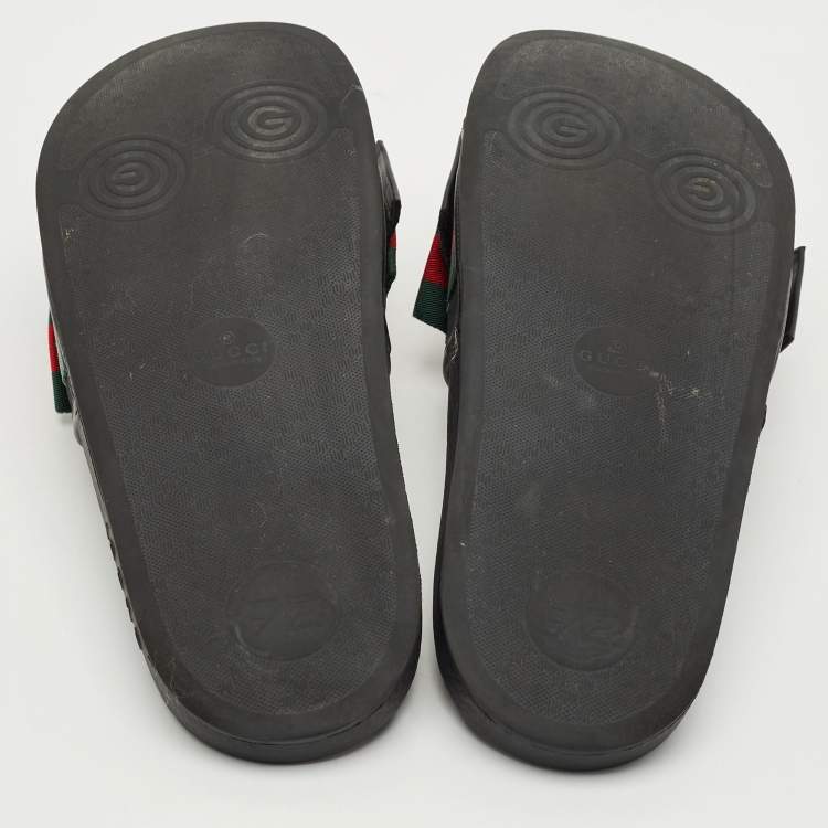مملوكة مسبقًا Gucci Tri Color Canvas and Leather Trim Sylvie Flat Slides Size 39