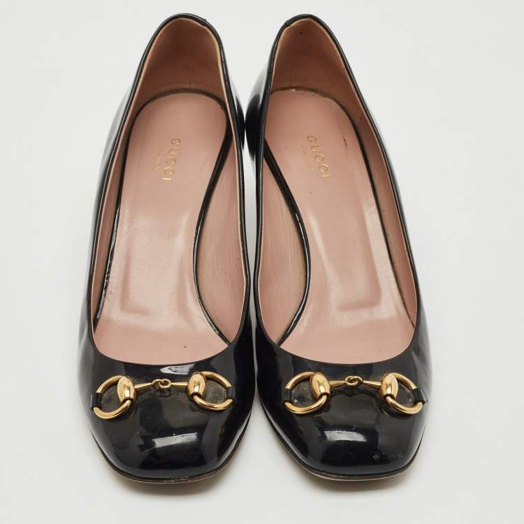 Pre Owned Gucci Black Guccissima Patent Horsebit Hollywood Pumps Size 39